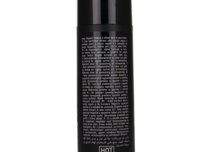 Schwarze zylindrische sprayflasche mit matter oberfläche und weißer schrift mit hot logo für premium silikon-fett 100 ml