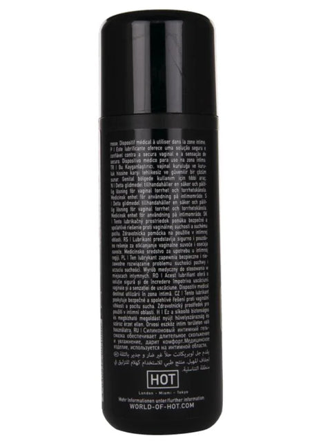 Schwarze zylindrische sprayflasche mit matter oberfläche und weißer schrift mit hot logo für premium silikon-fett 100 ml
