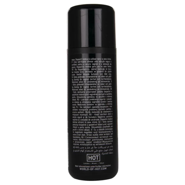 Schwarze zylindrische sprayflasche mit matter oberfläche und weißer schrift mit hot logo für premium silikon-fett 100 ml