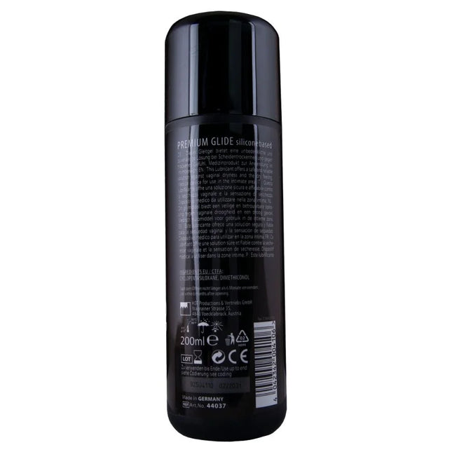 Schwarze zylindrische flasche mit 200 ml hot premium silikonbasierendem gleitmittel aus silikongleitmittel