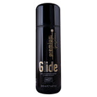 Schwarze zylinderförmige flasche von glide premium silikonbasierem gleitmittel in der hot variante 200 ml