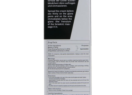 Schwarz weiß rechteckige box mit hot rhino long power cream 30 ml betäubungscreme für männliche genitalien