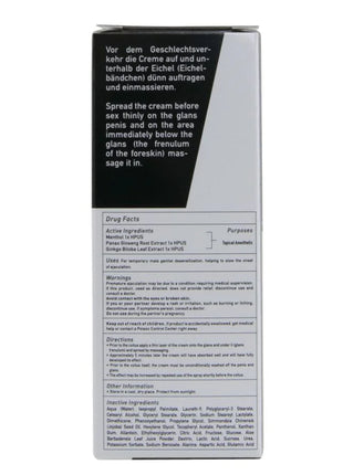 Schwarz weiß rechteckige box mit hot rhino long power cream 30 ml betäubungscreme für männliche genitalien