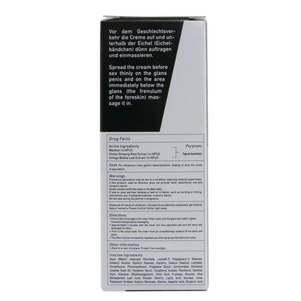 Schwarz weiß rechteckige box mit hot rhino long power cream 30 ml betäubungscreme für männliche genitalien