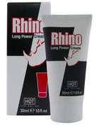 Weiße tube mit schwarzer und roter markierung rhino long power cream 30 ml hot wirkstoffgel