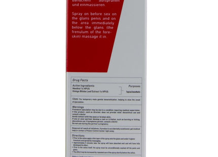Rote und weiße rechteckige box des topischen anesthetikumsprays hot rhino long power spray 10 ml zur vorübergehenden genitalentempfindung