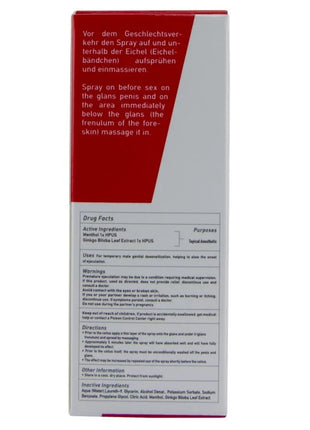 Rote und weiße rechteckige box des topischen anesthetikumsprays hot rhino long power spray 10 ml zur vorübergehenden genitalentempfindung