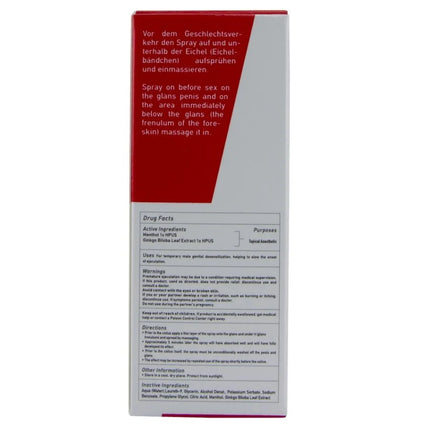 Rote und weiße rechteckige box des topischen anesthetikumsprays hot rhino long power spray 10 ml zur vorübergehenden genitalentempfindung