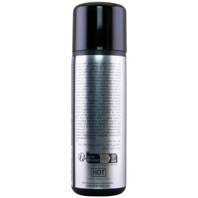 Schwarze und silberne aerosoldose hot silc glide silikonbasiertes schmiermittel mit mehrsprachigem etikett