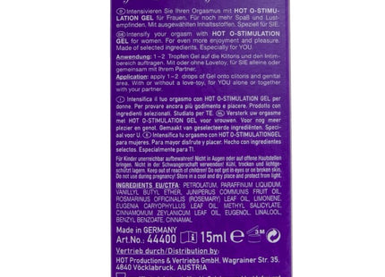 Lila rechteckige box mit hot-stimulationsgel für frauen 15 ml volume und aufschrift für frauen