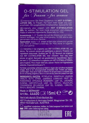 Lila rechteckige box mit hot-stimulationsgel für frauen 15 ml volume und aufschrift für frauen