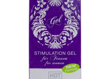 Lila rechteckige box mit weißem floralen muster und hot stimulation gel für frauen 15 ml zur anwendung bei frauen