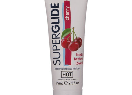 Weiße tube superglide essbares wasserbasiertes kirschgeschmack gleitmittel 75 ml von HOT