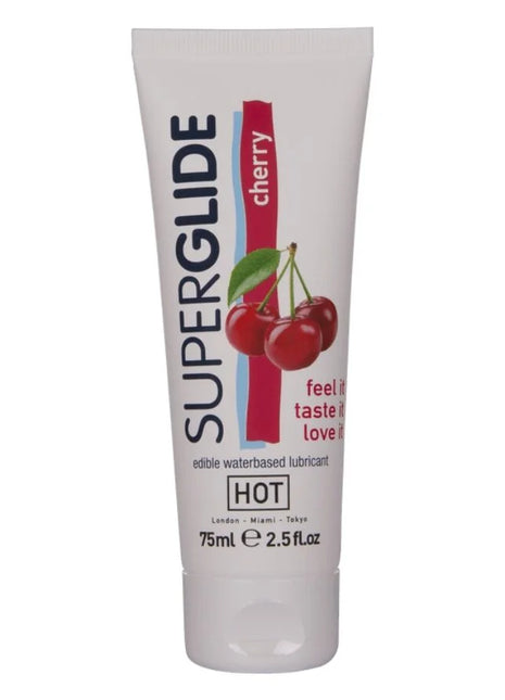 Weiße tube superglide essbares wasserbasiertes kirschgeschmack gleitmittel 75 ml von HOT