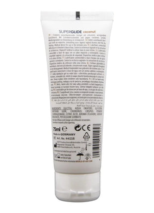 Weißer plastik-tube superguide kokosnuss feuchtigkeitscreme wasserbasiertes gleitmittel 75 ml rückseite
