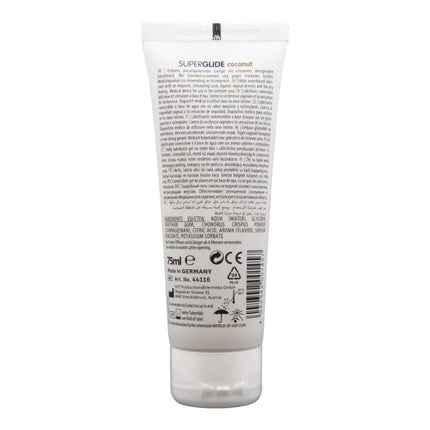 Weißer plastik-tube superguide kokosnuss feuchtigkeitscreme wasserbasiertes gleitmittel 75 ml rückseite