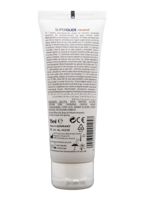Weißer plastik-tube superguide kokosnuss feuchtigkeitscreme wasserbasiertes gleitmittel 75 ml rückseite