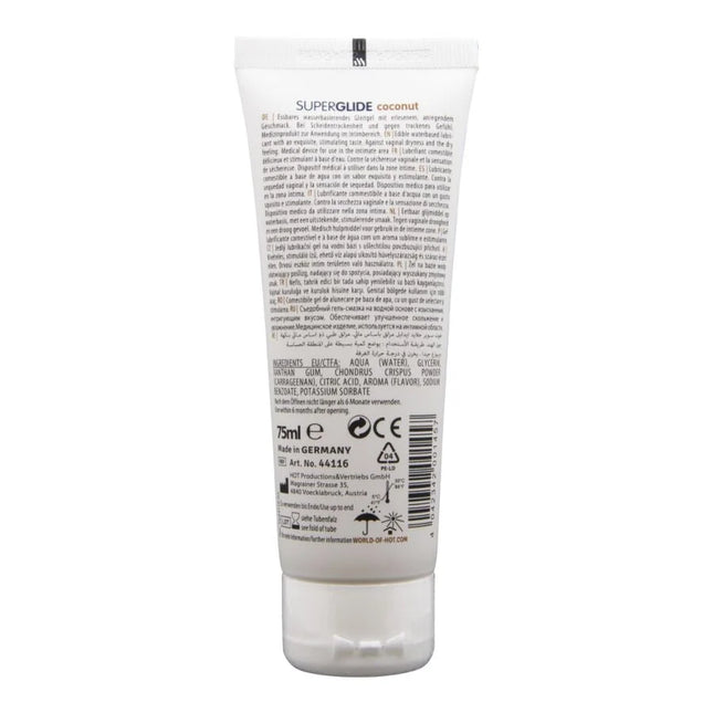 Weißer plastik-tube superguide kokosnuss feuchtigkeitscreme wasserbasiertes gleitmittel 75 ml rückseite