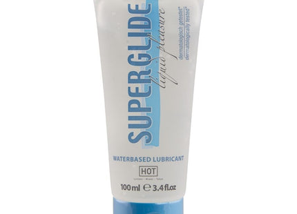 Weiße und blaue tube hot superglide liquid pleasure wasserbasierter gleitmittel 100 ml sichtbar