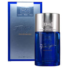 Blaue glasflasche hot twilight pheromon eau de parfum für männer 50 ml mit silbernem verschluss und vertikalen rillen