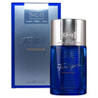 Blaue glasflasche hot twilight pheromon eau de parfum für männer 50 ml mit silbernem verschluss und vertikalen rillen