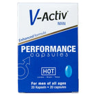 Blau-weiße box von v-activ man performance kapseln mit männlichem symbol und 20 kapseln im produkt hot - v-activ caps man 20 einheiten