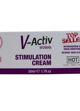 Weiße und violette rechteckige box der v-activ stimulierung creme für frauen 50 ml im hot-design