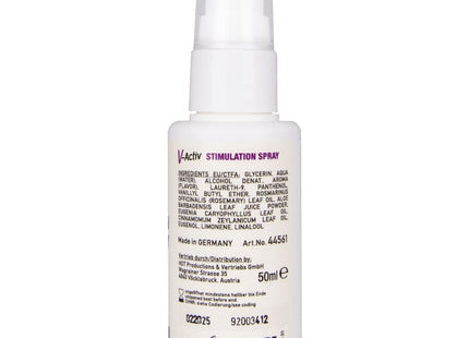 Weißes plastiksprühflasche v-activ stimulationsspray für frauen 50 ml aus deutschland mit transparenter düse