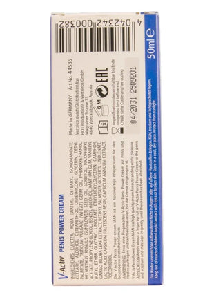V-aktiv penis power creme für männer 50 ml in blau weißer box zur stärkeren leistungsfähigkeit