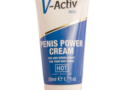 V-aktiv penis power creme für männer in 50ml blau weißer tube mit goldenen akzenten zur stärkenden anwendung