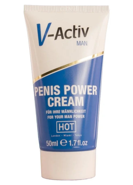 V-aktiv penis power creme für männer in 50ml blau weißer tube mit goldenen akzenten zur stärkenden anwendung