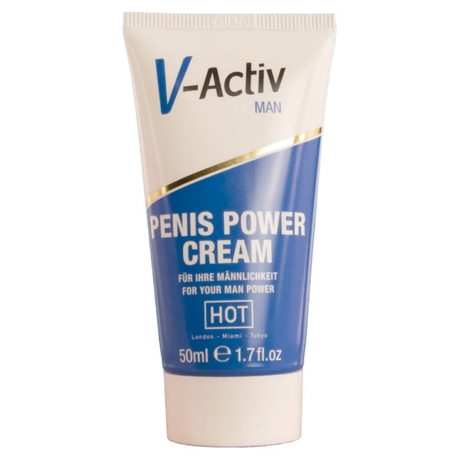 V-aktiv penis power creme für männer in 50ml blau weißer tube mit goldenen akzenten zur stärkenden anwendung