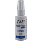 Weiße plastik-sprühflasche mit blauem etikett und klarem düsenaufsatz v-aktiv man penis power spray 50 ml