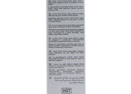 Weiß blauer kartonbox mit schwarzem text v-aktiv penis power spray für männer 50 ml von hot