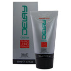 Silberne tube hot verzögernde creme 50 ml mit schwarzem deckel grünem branding rhinolong power label