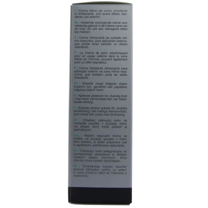 Silberne rechteckige tube mit hot verzögernde creme 50 ml für männer mit mehrsprachiger beschriftung
