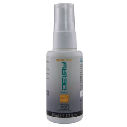 Ein schlanker silberner sprayflasche mit transparentem düsenkopf von degay rhino long power hot styling spray 50 ml