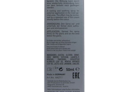 Silberne rechteckige delay spray box hot verzögertes spray 50 ml mit schwarzen akzenten und mehrsprachigem text