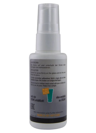 Weiße plastiksprühflasche mit klarem pumpzerstäuber und grauem etiketthot - verzögertes spray 50 ml von erc