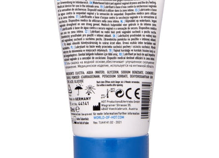 Weiße plastiktube mit blauem deckel und schwarzem logo von hot wasser gleitfilter auf wasserbasis 30 ml