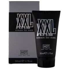 Schwarze tube hot xxl creme für männer 50 ml mit fettem silberschriftzug und mattem finish