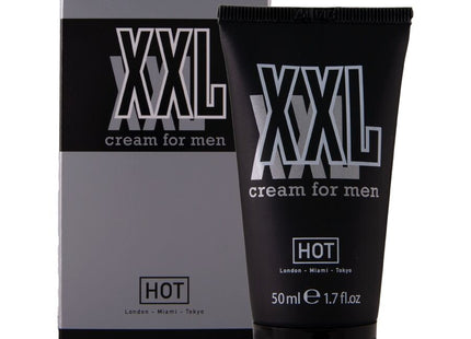 Schwarze tube hot xxl creme für männer 50 ml mit fettem silberschriftzug und mattem finish