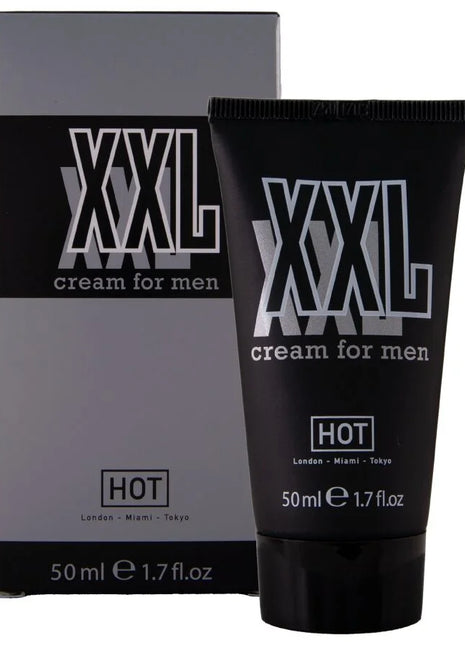 Schwarze tube hot xxl creme für männer 50 ml mit fettem silberschriftzug und mattem finish