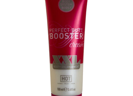 Roter und weißer xxl po-booster-creme tube mit metallischem silberdeckel hot xxl po-booster-creme 100 ml