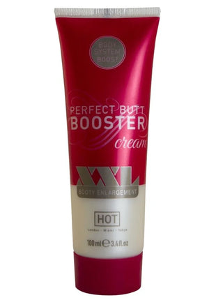 Roter und weißer xxl po-booster-creme tube mit metallischem silberdeckel hot xxl po-booster-creme 100 ml