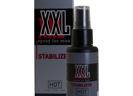 Schwarze xxl sprayflasche für männer mit silbernem label und passender grauer box hot 50 ml stabilisator