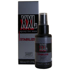 Schwarze xxl sprayflasche für männer mit silbernem label und passender grauer box hot 50 ml stabilisator
