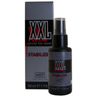 Schwarze xxl sprayflasche für männer mit silbernem label und passender grauer box hot 50 ml stabilisator