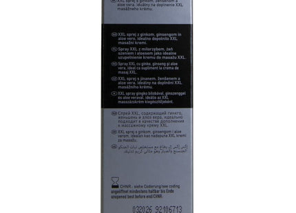 Silberner und schwarzer rechteckiger karton für hot xxl spray für männer mit ginkgo ginseng und aloe vera 50 ml