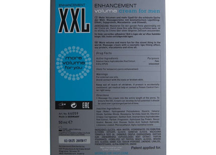 Blau-graue rechteckige box der hot xxl verbesserungscreme für männer 50 ml zur volumensteigerung
